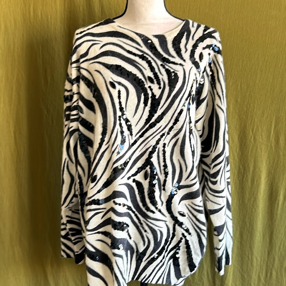 VTG Cedars Lambswool and Rabbit Hair Zebra Sequined Sweater